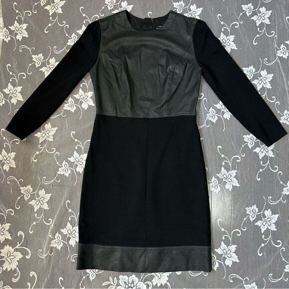 Robert Rodriguez Black Stretch Knit and Leather Long Sleeve Dress Sz 4 - Picture 7 of 13